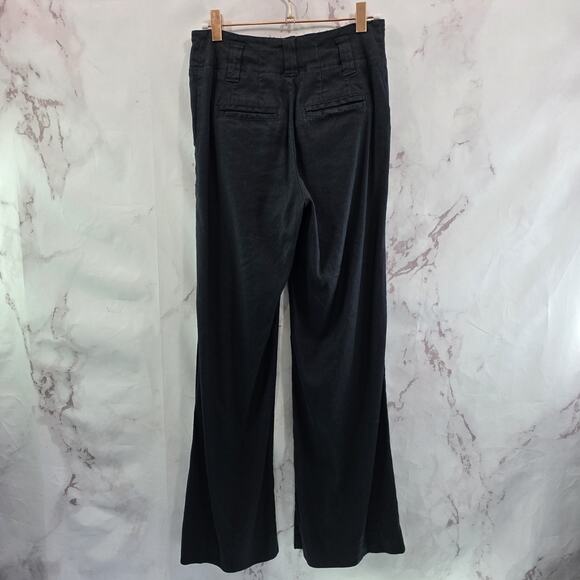 Anthropologie Pants Womens 2 Black High Rise Flare Wide Leg Linen Blend Maeve - Picture 5 of 12